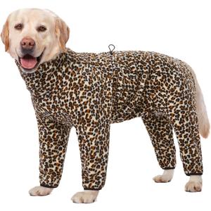 Dog Winter Coat for Large Medium Small Dogs, Warm Fleece High Collar Full Body Dog Jumpsuit Comfortable Onesie Apparel (Leopard, 2X-Large) (2XL(Reference Weight 23-33 lbs))