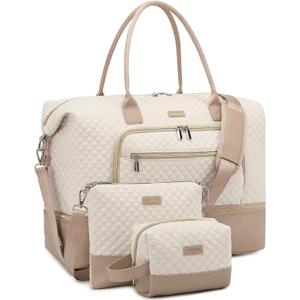 Weekender Bags for Women, Travel Duffle Bag Carry On Overnight Bag with Cosmetics Bag and Crossbody Purse for Gym Hospital, Gifts for Women, Beige Camel