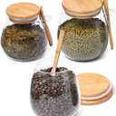 WHOLE HOUSEWARES Glass Jar with Bamboo Lid and Spoon Set of 3-11.83oz, 20.28oz, 33.81oz Capacity - Airtight Food Storage Jars, Apothecary Jars, Cookie Jar - Ideal for Elegant Kitchen Organization