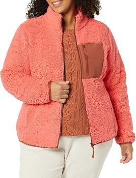 Amazon Essentials Women's Sherpa Long-Sleeve Mock Neck Full-Zip Jacket with Woven Trim Size XXL