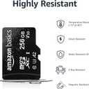 Amazon Basics microSDXC Memory Card with Full Size Adapter, A2, U3, Read Speed up to 100 MB/s, 256GB, Black