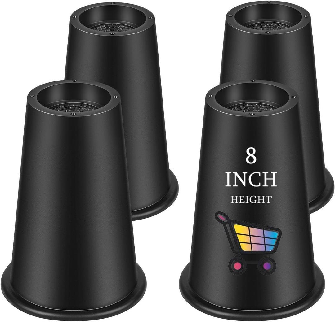 shouwuhho Bed Risers 8 Inch, Heavy Duty Round Furniture Risers Lifts 14" 12" 8" Table, Desk Leg, Sofa, Couch, Adjustable Bed Frame Risers Supports Up to 6,000 Lbs, Black, 4 Pack