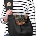 Tomkas Small Dog Sling Carrier - Adjustable Strap & Zip Pocket - Suitable for Puppies (Black)