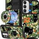 Buleens for Samsung Galaxy S24 FE Case - with Ring Stand & Camera Cover Aesthetic Cute Designed S24FE Case Women Girls Girly Kawaii Black Cat Teen for Samsung S24 FE Phone Case Compatible with Magsafe