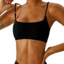 Comper Women's Sports Bra with Thin Straps Stretchy Wirefree Workout Bras Lightweight Workouts Bralette with Removable Pads (Orange, S)