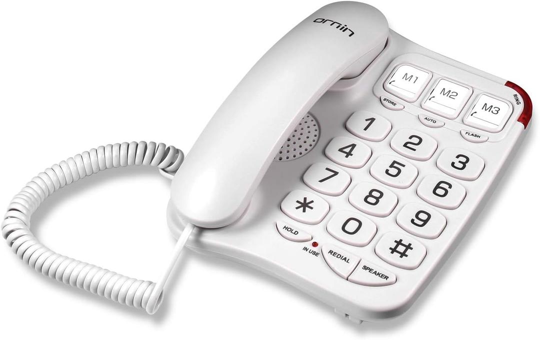 S016+ Big Button Corded Telephone with Speaker, Desk Phone Only (Off-White)