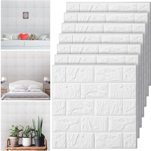 Tinlade 30 Pcs 28.81 Sq ft 3D Wall Panels Peel and Stick Foam Brick Wallpaper Printable Faux Brick Wall Panels Decorative Self Adhesive Tiles Waterproof(White)