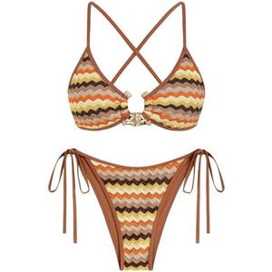 ZAFUL Women's Sexy Cutout Bikini Set High Cut Textured Metal Ring Cheeky Swimsuit Two Piece Bathing Suit, Size M