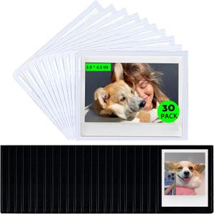 CAIYOULE for Instax Polaroid/Wide Instant Film Pocket Magnetic Photo Framefor Fujifilm Wide 300/210/200 /Polaroid I-Type/Now/Onestep Camera Films30 Magnetic Photo Pouches -black and white