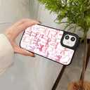 Case for iPhone 16 Pro, Trendy Aesthetic Pink Ribbon Bow Pattern Print, Glossy Hard PC Back Soft TPU Bumper, Slim Shockproof Anti-Scratch Cover for Teen Girls Women