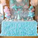 Partisky Aqua Blue Tulle Curly Willow Table Skirt for Rectangle Table 6ft, Ruffle Tutu Table Cloth for Boys Baby Shower,Birthday Party Candy Cake Tables
