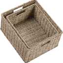 HOONEX Large Wicker Baskets for Storage, Seagrass Baskets with Dual Handles, Woven Set of 2, Natural