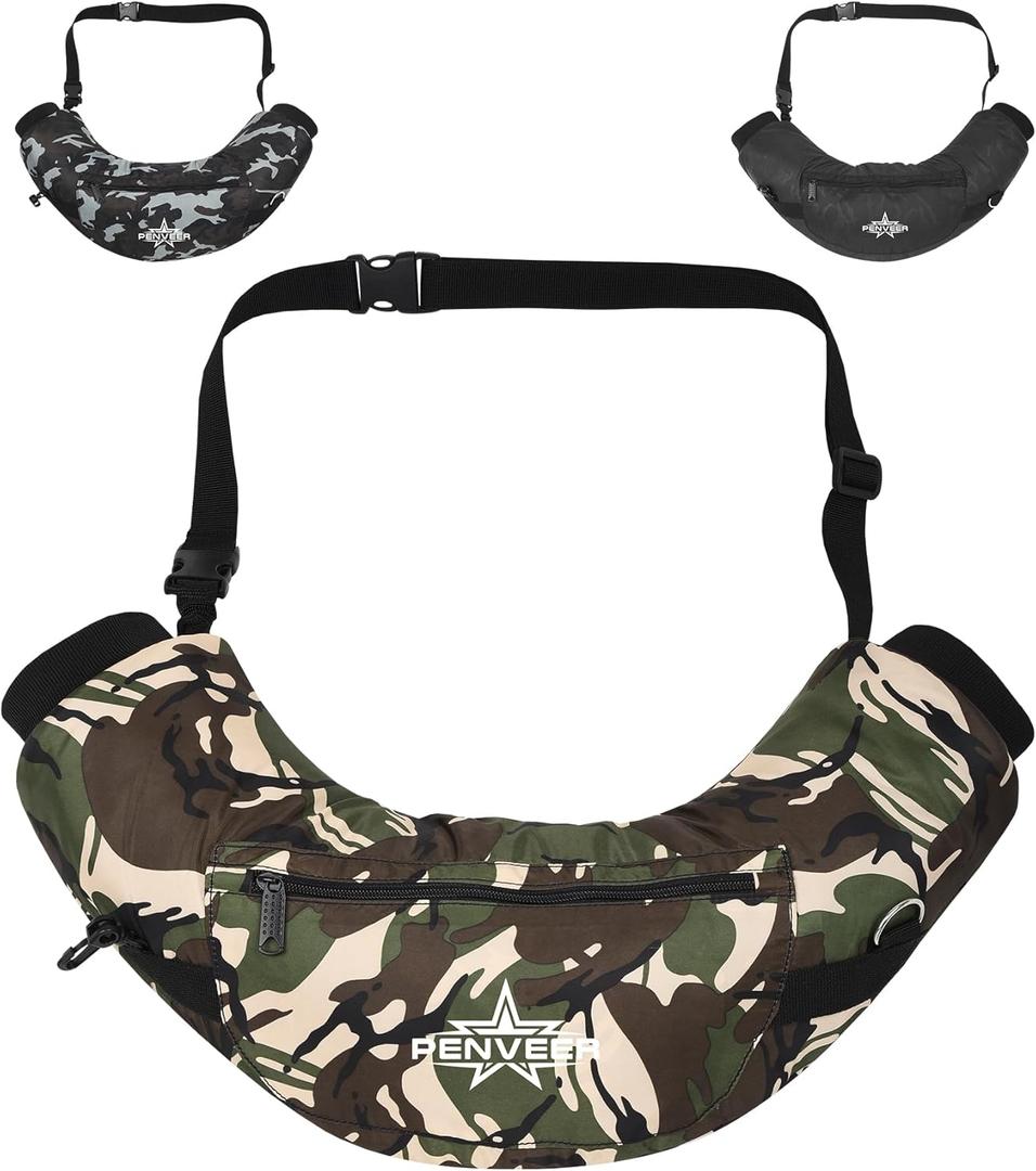 Football Hand Warmer Pouch - Water Resistant Hand Warmer Muff with Adjustable Strap, Ribbed Cuffs and Zipper Pocket, Ideal for Football, Hunting, & Outdoor Activities (Adult, Green Camo)