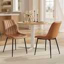 VASAGLE Dining Chairs Set of 2, Upholstered Kitchen Chairs, Synthetic Leather, Max. Load 264 lb, Steel Legs, Curved Backrest, for Dining Room, Caramel Brown and Ink Black ULDC090KN03