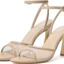 Susanny High Heels for Women Pointed Open Toe Strappy Chunky Block Heels Ankle Strap Stiletto Kitten Heeled Sandals Wedding Bridal Party Prom Sexy Dress Shoes (7.5, Nude Mesh)