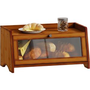 BAMBANG Bread Box for Kitchen Countertop, Bamboo Bread Box for Homemade Bread, Wooden Farmhouse Bread Storage Container, Small Breadbox Bread Bin Organizer for Counter Cabinet Pantry, Brown, 14.7"L x 8.6"W x 7.8"H 
