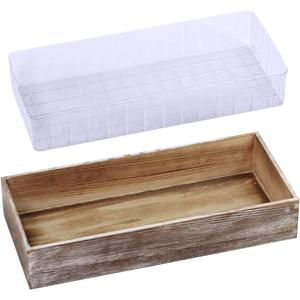 1 Pcs Wood Planter Box Rectangle Whitewashed Wooden Rectangular Planter Decorative Rustic Wooden Box with Inner Plastic Box - 17.3" L x 7.8" W x 3" H Floral Natural Centerpieces Rustic Wedding Decor