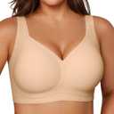 Vertvie Jelly Bras for Women Plus Size Minimizer Soft Wireless Push Up Bra Full Supportive Older Lift Back Coverage Bralette (Beige,36DD)