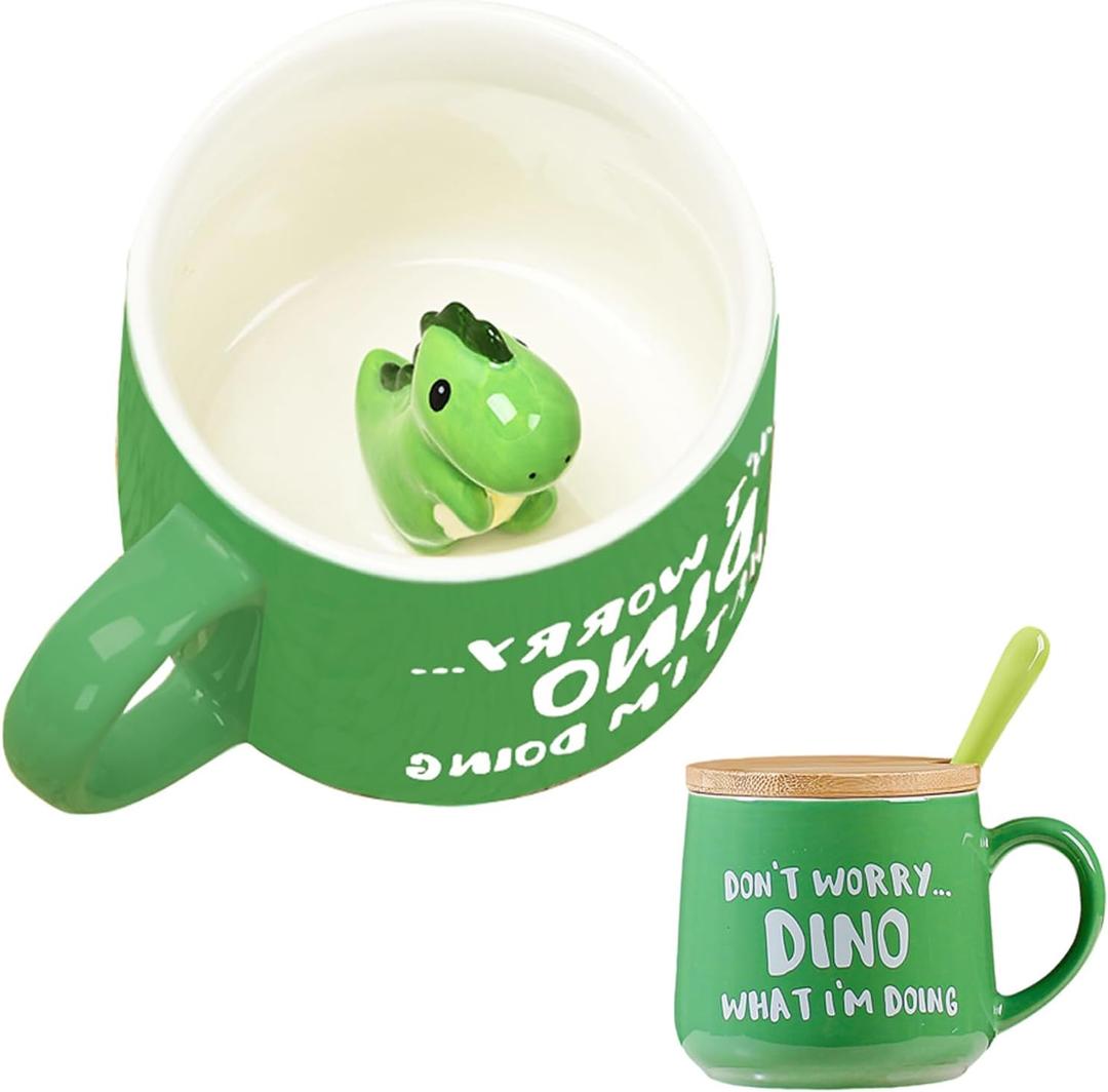 BigNoseDeer Cute Dinosaur Mug Ceramic Coffee Mug with 3D Cartoon Dino Inside,Funny Mugs with lid Spoon,White Elephant Gifts for Adults,Gag Gifts for Women Animal Gift Cute Stuff Cool Stuff BigNoseDeer Cute Dinosaur Mug Ceramic Coffee Mug with 3D Cartoon Dino Inside,Funny Mugs with lid Spoon,White Elephant Gifts for Adults,Gag Gifts for Women Animal Gift Cute Stuff Cool Stuff