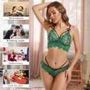 Women Sexy Lingerie Set Lace Floral Lingerie 2 Pieces Set Sexy Bra and Panty Set for Women (Green, XL)