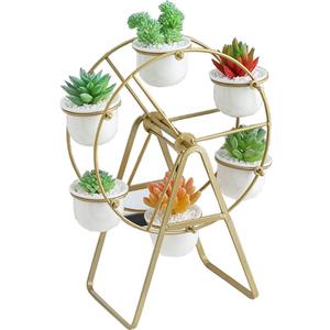 Ferris Wheel Plant Stand with 6 Planters Succulent Pots for Home Office Desk Decoration (Gold)