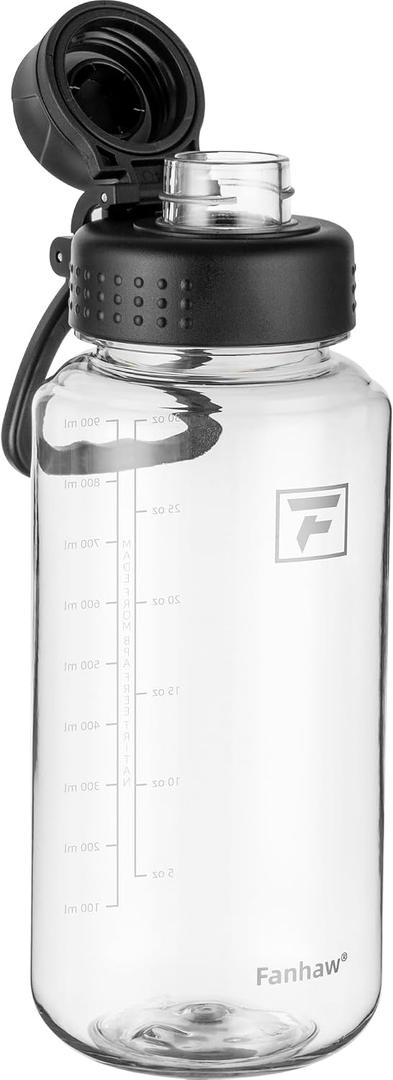 Fanhaw 32oz Clear Plastic Water Bottle with Fast-Flow Lid, Clear&Black
(6 Pack)BPA-Free Tritan Wide-Mouth Water Bottles – Leakproof & Reusable for Gym, School & Office, Easy to Clean