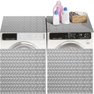 2 Pcs Washer and Dryer Covers, 27 x 27 Inches Silicone Top Protector Mat, Non Slip Waterproof Quick Drying Dust Proof for Home Kitchen Laundry Room, Grey