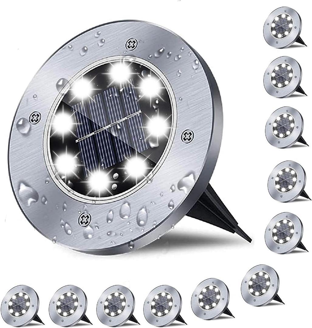 Solar Ground Lights, Waterproof Solar Garden Light, Upgraded Outdoor Garden Waterproof Bright in-Ground Light, Landscape Lights for Pathway,Yard,Deck,Lawn,Patio,Walkway (12 Pack White Light)