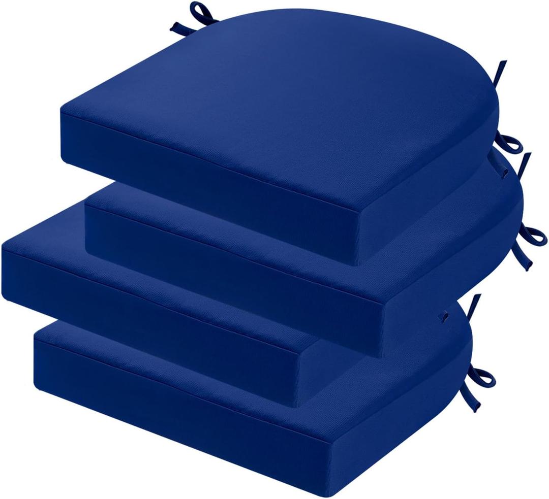 idee-home Outdoor Chair Cushions Set of 4, Thick 19" x 19" x 3" Outdoor Seat Cushions Patio Furniture Waterproof with Ties, Dining Pads (Dark Cerulean)