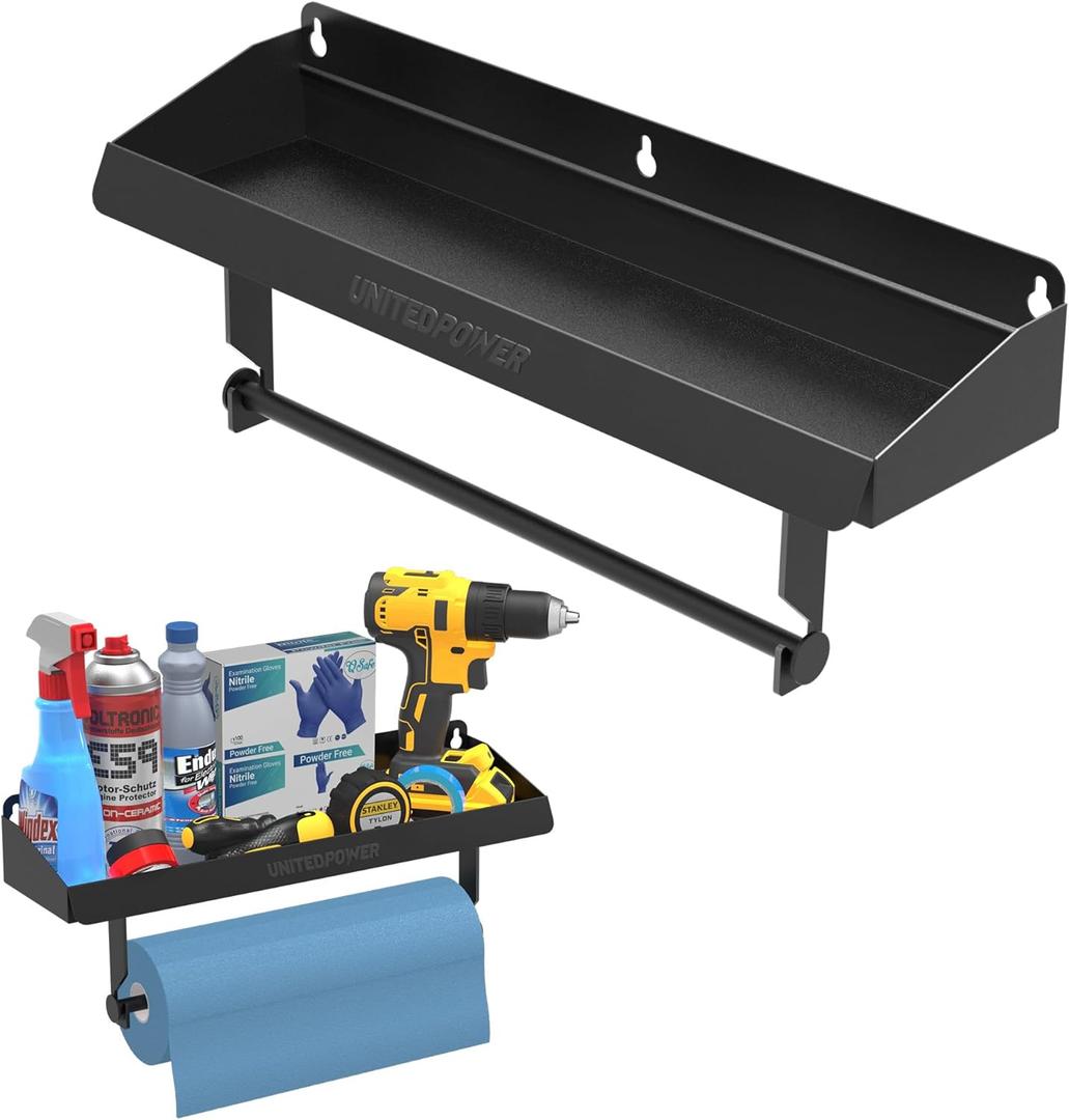 UNITEDPOWER Hand Tool Tray with Paper Holder, 2-in-1 Wall Mount Hardware Small Tools Rack, Storage Organizer for Workshop, Shed, Garage, Holds 40 lbs