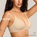 OEAK Womens Comfortable Triangle Bras No Underwire Sexy Plunge Unlined Bralette Pull On Bra Seamless Everyday Tshirt Bras (Beige, S)