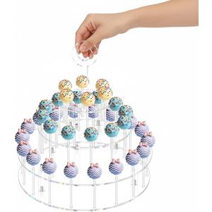 3 Tier Acrylic Lollipop Stand with Handle, 36-Hole Clear Cake Pop Holder with 100 Sticks, 100 Wrappers, 100 Gold Twist Ties, Candy Dessert Display Rack for Weddings, Birthday Parties, Baby Showers