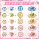 Nuogo 300 Pcs Disposable Tea Party Supplies Vintage Floral Paper Tea Cups with Handle and Plates Napkins Tea Cup and Saucer Set for Birthday Baby Shower Bridal Wedding Mother's Day, Serve 100 Guest