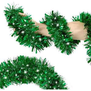 50FT Tinsel Christmas Garland Metallic Twist Garland Shiny Hanging Tinsel for Christmas Tree Party Supplies Indoor Outdoor Home Xmas Decoration (Green)