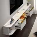 Pmnianhua LED Floating TV Stand with 2 Drawers,78'' Floating TV Shelf with LED Lights,Wall Mounted Media Console,Floating Entertainment Center with Storage for Bedroom Playroom Living Room(White)