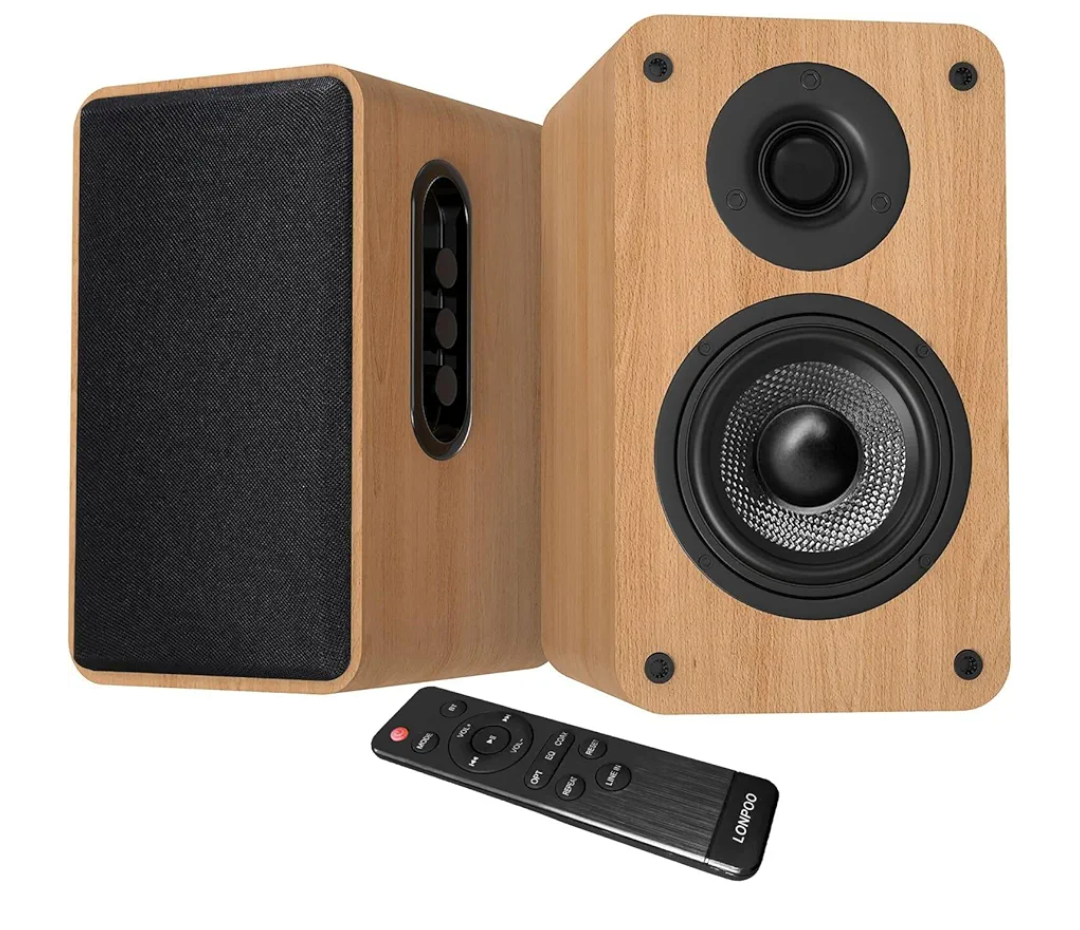 LONPOO Bluetooth Bookshelf Speakers with ARC,100W Powered Speakers Bookshelf Speaker System Optical/Coaxial/ARC/USB/AUX