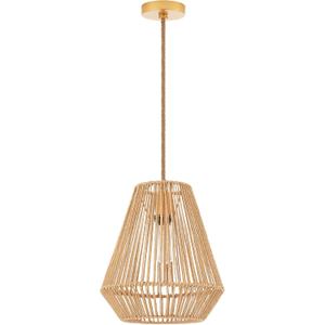 Woven Pendant Lights Hanging Lamp with 12" Hand Rattan Basket Shade Antique Brass Brush Paint Finish for Kitchen Island Farmhouse Dining Room Bar Bedroom Foyer Hallway, Pack of 2