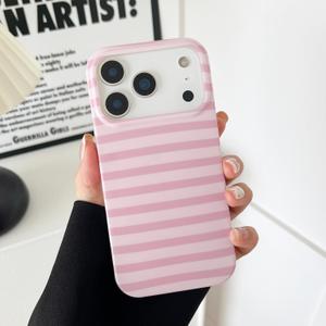 ZTOFERA for iPhone 17 Pro Case with Geometric Horizontal Stripes,Cute Fashion Simple Line Pattern for Women Men,Soft TPU Slim Glossy Shockproof Case Cover(Pink)