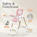 Mallify Foldable High Chairs for Babies and Toddlers, 3-in-1 Convertible Baby High Chair with Removable Soft Cushion and Tray, Adjustable Height & Recline, Lockable Wheels, Pink