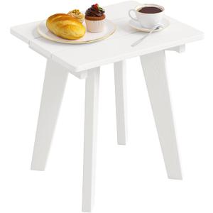 Outdoor Side Table, HDPE Weather Resistant Small Patio Table for Porch and Balcony, 200 LBS Capacity Heavy Duty Small Outdoor Table for Backyard and Pool, Easy Maintenance, White