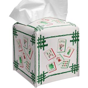 Grace Yonks Retro Tissue Box Cover Square - Mahjong Bamboo Tiles Design 5.2" PU Leather Holder for Vanity, Desk, or Bathroom Counter - Cube Case for Facial Tissues. (107)