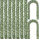 CQURE 24 Pack Eucalyptus Garland, Artificial Greenery Faux Eucalyptus Leaves Table Vines for Wedding Backdrop Fireplace Arch Door Wall Room Decor (168FT)