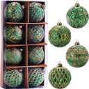 3.15" Vintage Christmas Ball Ornaments, Rustic Green Frosted Distressed Christmas Ornaments Set, Shatterproof Farmhouse-Style Tree Decorations for Xmas Home Holiday Dcor(Pack of 8)