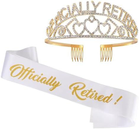 Excitsayno Retirement Crown & Sash - Retirement Party Decorations, Retirement Gift for Woman, Happy Retirement Decorations for Women, Best Retired Gifts, Favors