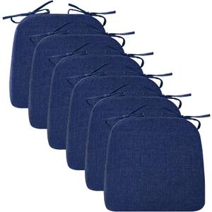 Ruqmuis Chair Cushions for Dining Chairs, 2" Thick Seat Cushions for Kitchen Chairs, D-Shaped Chair Pads with Washable Cover, Ties and Non Slip Backing, 17'' x 16'', Set of 6, Blue