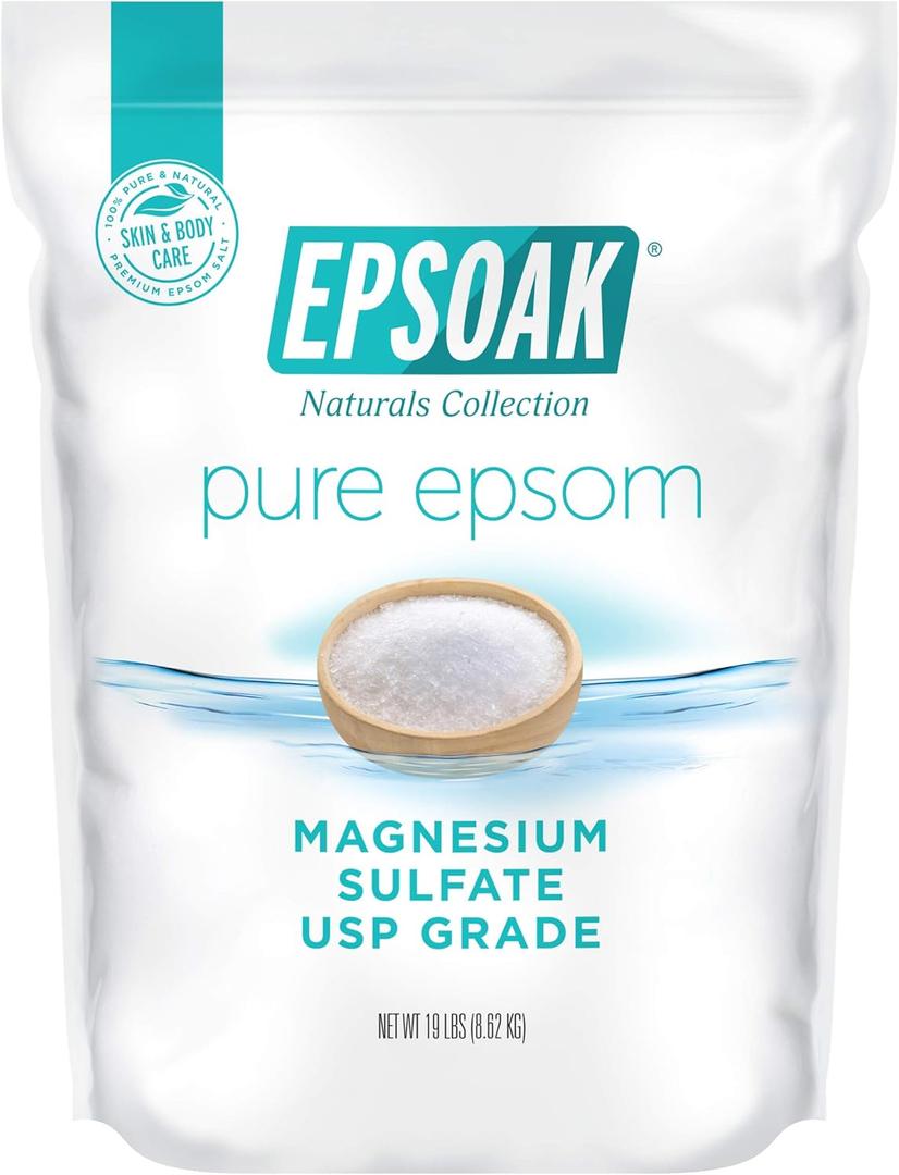 Epsoak Epsom Salt 19 lb. Magnesium Sulfate USP. Resealable Epsom Salt Bag Unscented, Made in The USA, Cruelty-Free Certified (304 Ounce (Pack of 1))