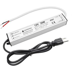 30W 12 Volt LED Power Supply, Waterproof IP67 LED Driver, 110V AC to 12V DC Converter, LED Transformer Low Voltage Output with 3-Prong Plug 3.3 Feet Cable for LED Light Strip, 2.5Amp