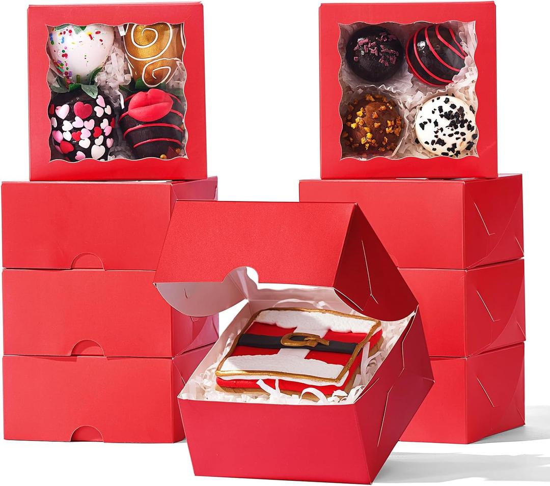 40 Pack Bakery Boxes 4x4x2 Inches Cookies Boxes Mini Bundt Cake Boxes Pie Boxes Cinnamon Roll Treat Box Chocolate Truffle Packing Party Wedding Favor (Red)