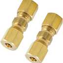 Legines Pack of 2 Compression Brass Tube Fitting, Union, 1/2" Tube OD x 1/2" Tube OD