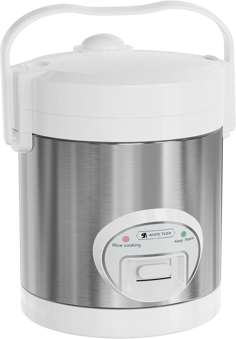 WHITE TIGER 1.5L Mini Rice Cooker for 5 Cups Uncooked (6 Cups Cooked), Smart Rice Cookers with One Touch & Auto Keep Warm, Portable Travel Small Rice Cooker with Lid and Removable Non-stick Pot, Suitable For 1-4 People Cooking Rice, Oatmeal, Veggies